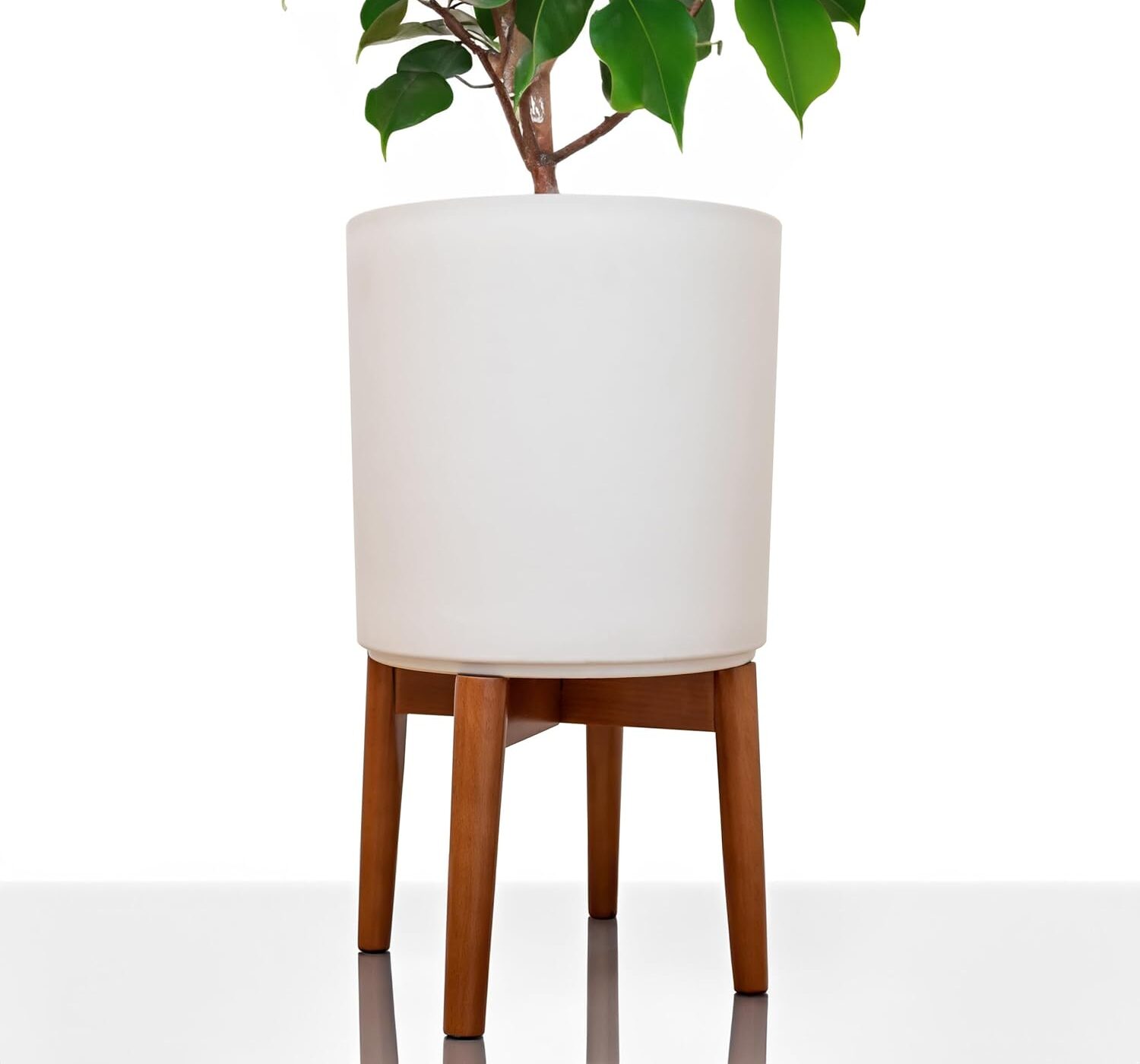 APOC HOME 10 Inch Planter Pot with Stand, Mid-Century Tall Plant Pot with Stand, Indoor Plants, Medium, White (White)
