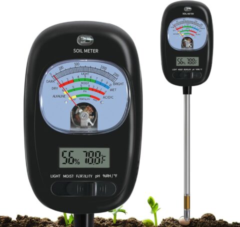 7-in-1 Soil Test Kit, Soil Moisture Meter/PH Meter/Sunlight Intensity/Fertility Soil Tester, LCD Display Air & Soil Hygrometer Temperature for Garden, Farm, Lawn Care Moisture Meter for Hous Plants
