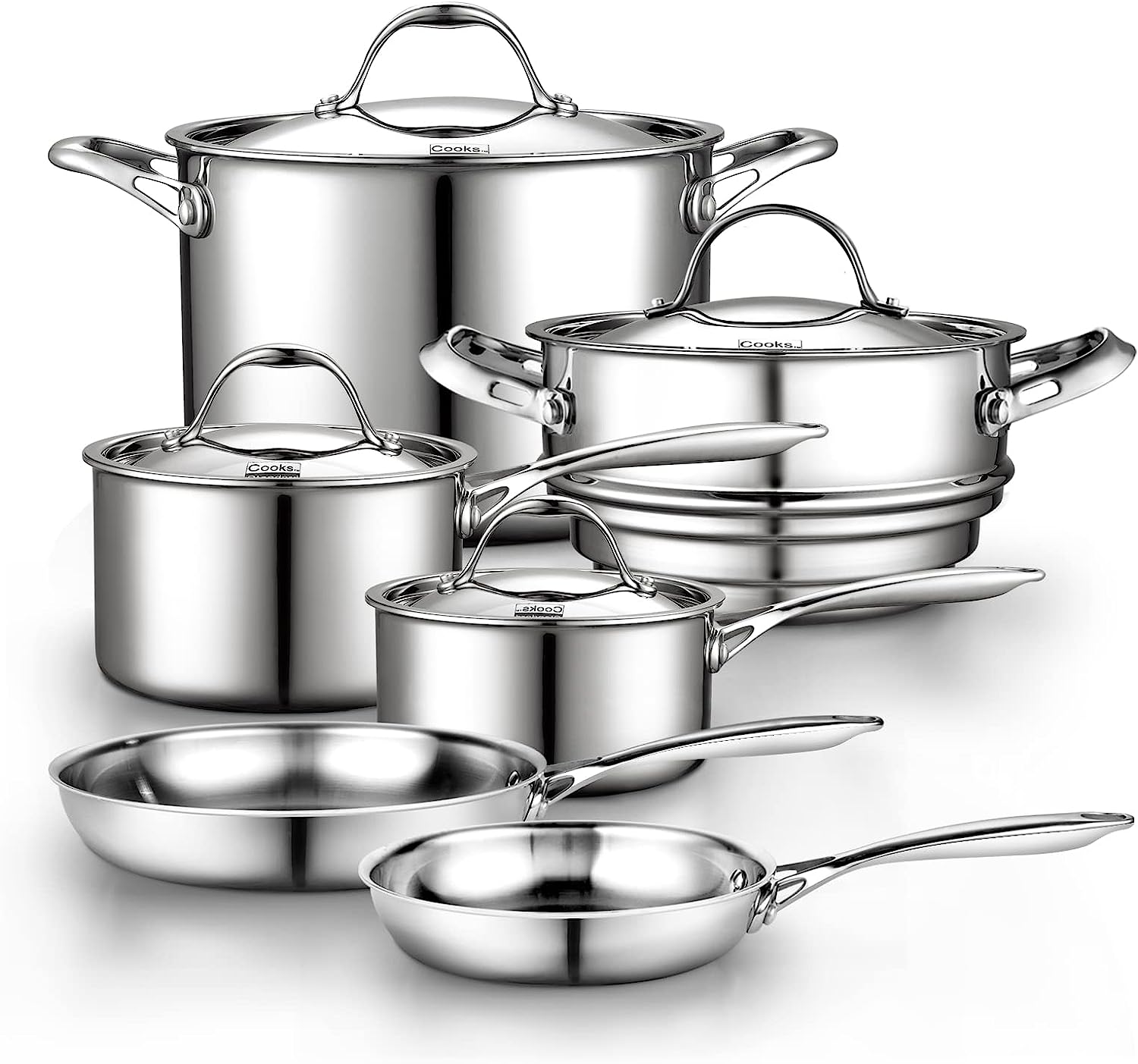 Cooks Standard Stainless Steel Kitchen Cookware Sets 10-Piece, Multi-Ply Full Clad Pots and Pans Cooking Set with Stay-Cool Handles, Dishwasher Safe, Oven Safe 500°F, Silver