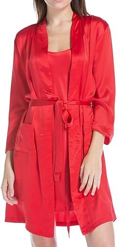 Fishers Finery Women's 100% Pure Mulberry Silk Bathrobe; Above Knee (Red, M)