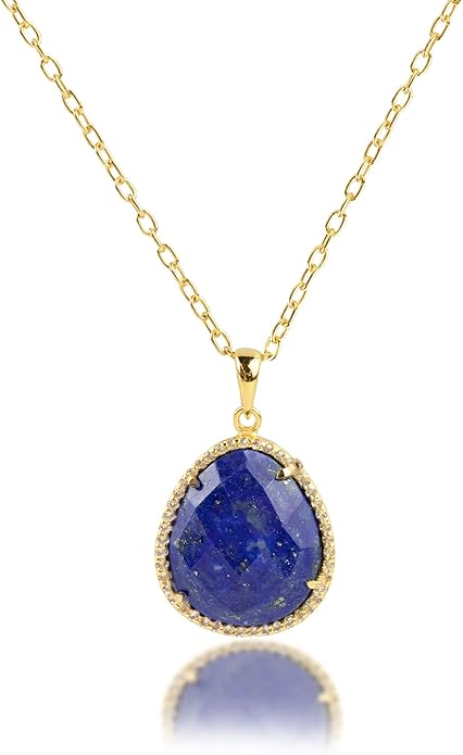 MAX + STONE 7 Ct. Blue Lapis Lazuli Necklace for Women | 18k Gold Over Sterling Silver Pear Cut September Birthstone Necklace | Adjustable 18-20 Inch Chain | Large Real Lapis Pendant Necklace