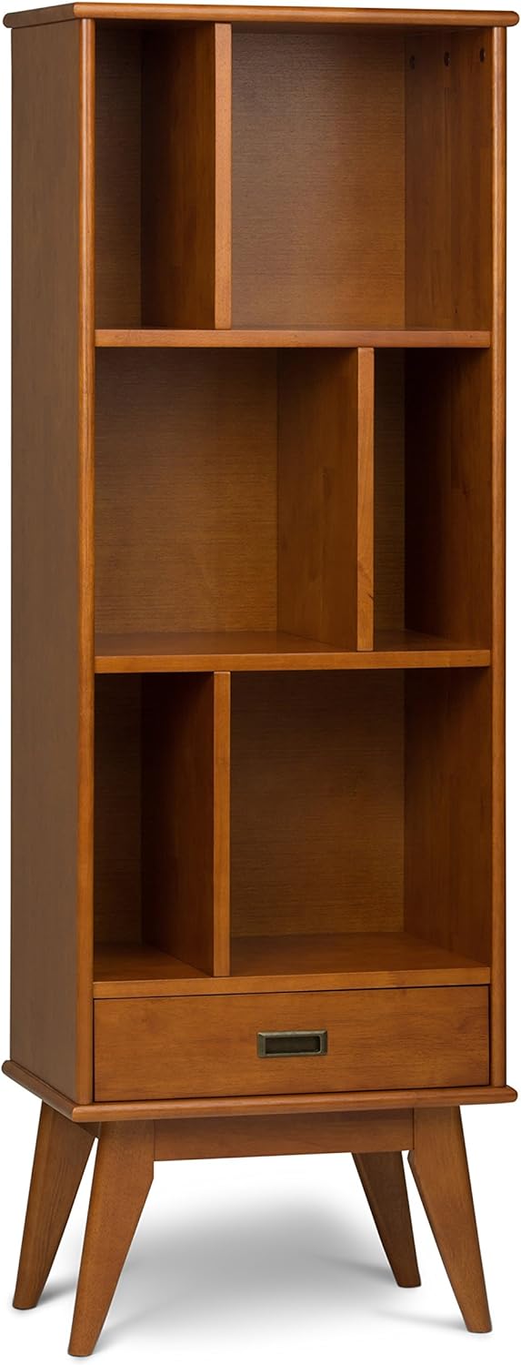 SIMPLIHOME Draper SOLID HARDWOOD 22 Inch Mid Century Modern Bookcase and Storage Unit in Teak Brown, For the Living Room, Study Room and Office