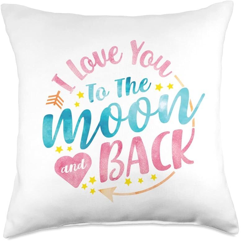 To The Moon cute Love You to The Moon and Back, Watercolor Style Cute Throw Pillow, 16x16, Multicolor