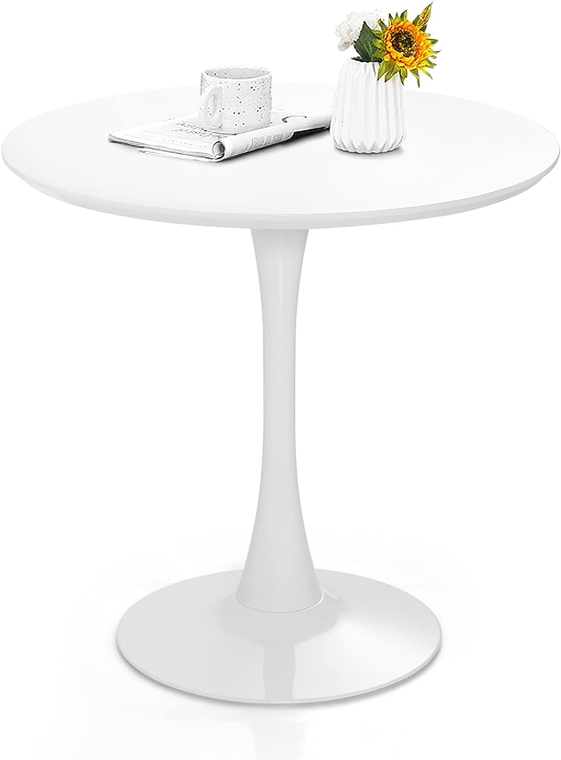 Giantex White Round Dining Table, 32 Inches Modern Tulip Kitchen Table w/ 0.9” Thickened Tabletop & Sturdy Metal Pedestal, Mid-Century Leisure Table for Small Places, Dining Room, Living Room, Cafe