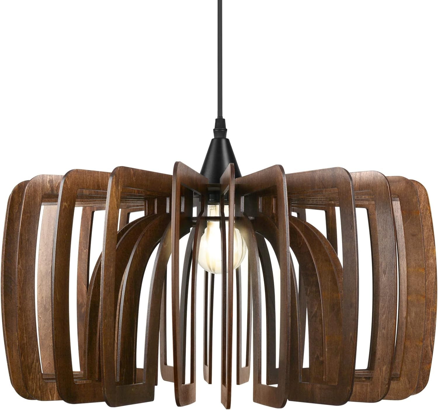 Plug-in Wood Pendant Light Fixture for Living Room, Kitchen, Bedroom, and Dining Room - Stylish Hanging Lamp with Adjustable Cord (18.8 inch)