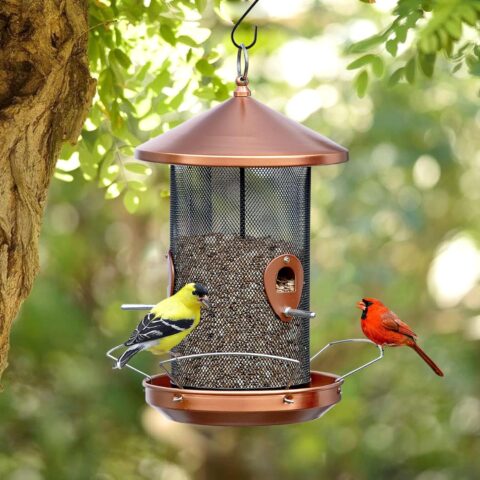Wild Bird Feeders for Outdoors Hanging - 12.6inch Large Metal with Copper,Bird Lover Birthday Gifts for Women/Mom/Grandmom/Mother…
