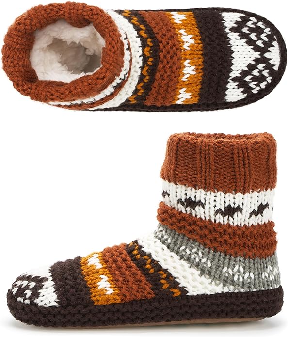 The Metluks Warm Slipper Socks for Women, Winter Fuzzy House Shoes Indoor, Cozy Christmas Gifts for Mom Grandma Unique Adult Size 9-11 Brown