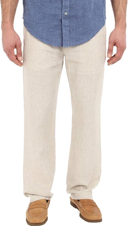 Perry Ellis Men's 100% Linen Drawstring Casual Pants For Men, Regular Fit, Lightweight (Waist Size 29-54 Big & Tall), Natural Linen, 34W x 32L