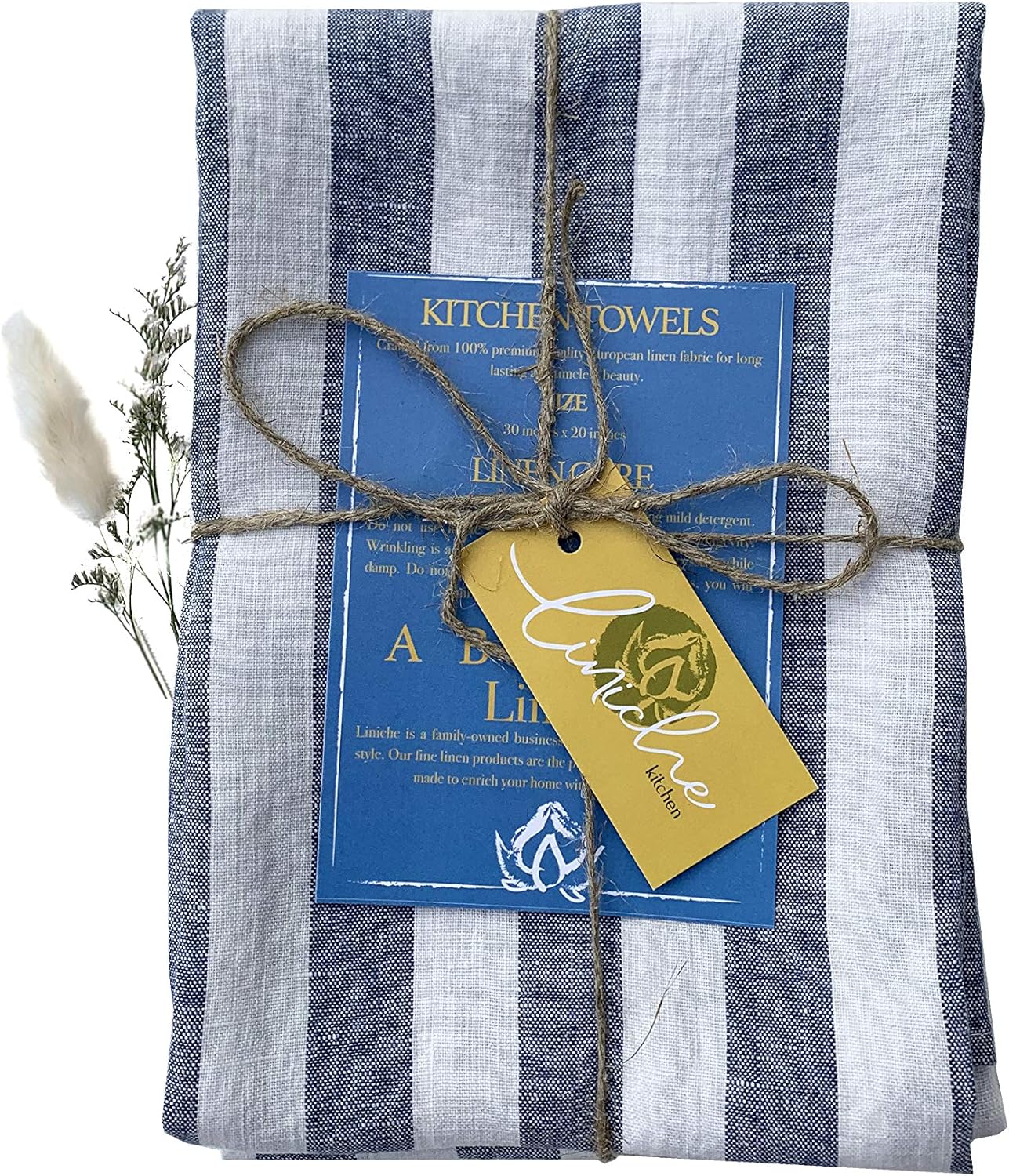 LINICHE Linen Kitchen Towels | 30x20 Inches | Pack of 2 | Lint-Free Dish Cloth | Lightweight Fabric | Flax Tea Towel, Napkin | Table Setting Accessories | Wedding Gift