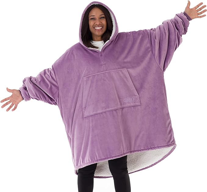 THE COMFY Original Quarter Zip | Oversized Microfiber & Sherpa Wearable Blanket with Zipper, Seen On Shark Tank, One Size Fits All (Violet)