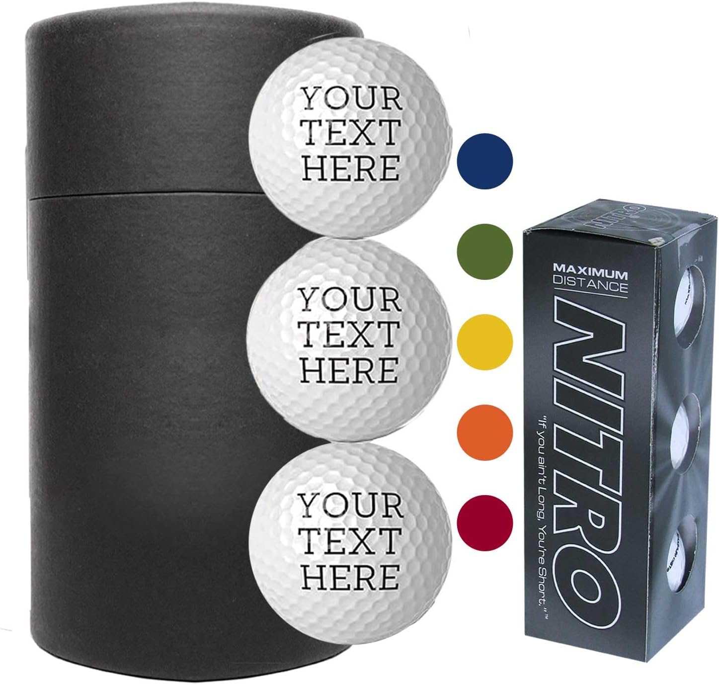 Spotted Dog Company Personalized 3pk Nitro Golf Balls - Golf Gifts for Men - Custom Golf Accessories - Cusomized Golf Balls for Men, Printed Your Text Here