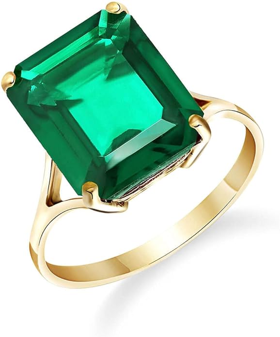 Galaxy Gold GG 5.5 SIZE 4.50 Carats 14K Solid Yellow Gold Brilliant Emerald Cut Emerald Solitaire Ring with Genuine Vibrant GRADE AAA OCTAGON SHAPE