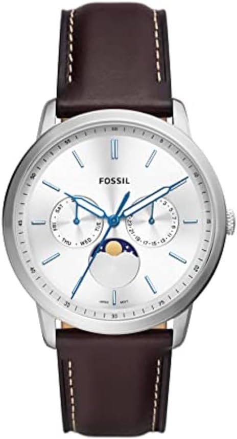 Fossil Men\'s Neutra Quartz Stainless Steel and Leather Multifunction Moonphase Watch, Color: Silver, Brown (Model: FS5905)