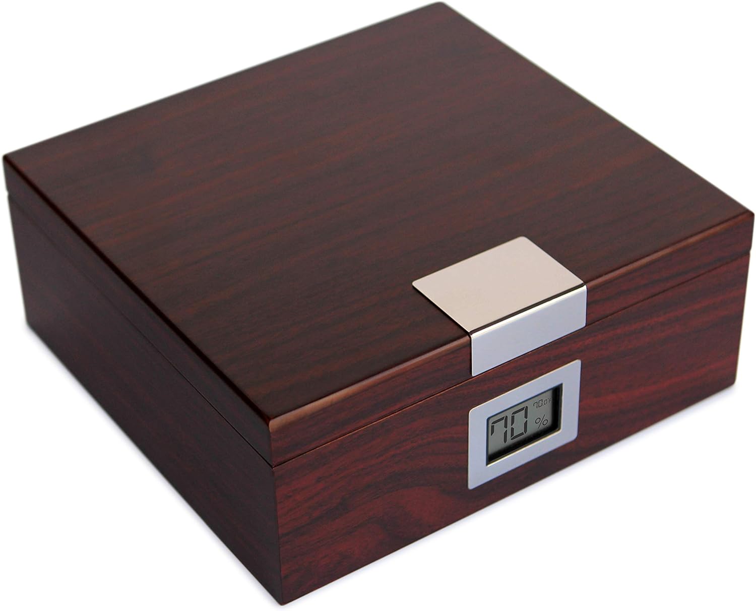 CASE ELEGANCE Handcrafted Cherry Finish Cedar Humidor with Front Digital Hygrometer and Humidifier Gel - Holds (25-50 Cigars)