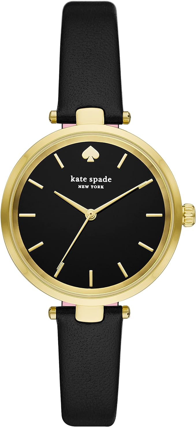 kate spade new york Women\'s Holland Quartz Watch with Leather Strap, Black, 12 (Model: KSW9048)