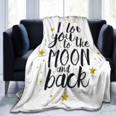 Janrely Love Soft Flannel Fleece Throw Blanket,I Love You to The Moon and Back,Home Decor Micro Warm Blanket for Couch Bed,50\" x 60\",White Gold