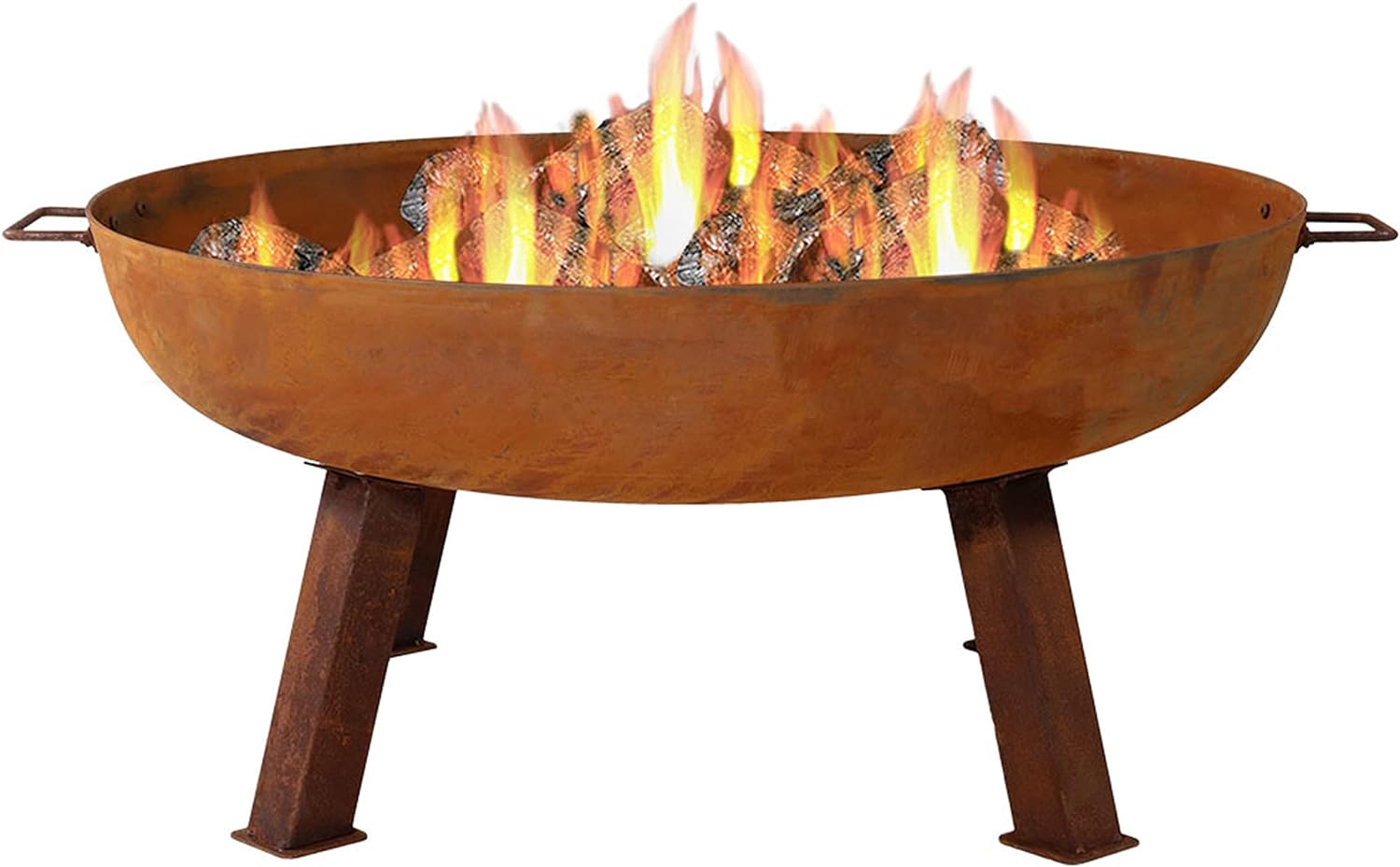 Sunnydaze 34-Inch Rustic Cast Iron Outdoor Raised Fire Pit Bowl with Handles - Oxidized Finish