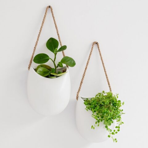 Kazai. Wall Planters -Ellie- | Hanging Ceramic Plant Pots 2 Pieces | Wall Decoration for Indoors, Balcony and Garden | White (Matte)