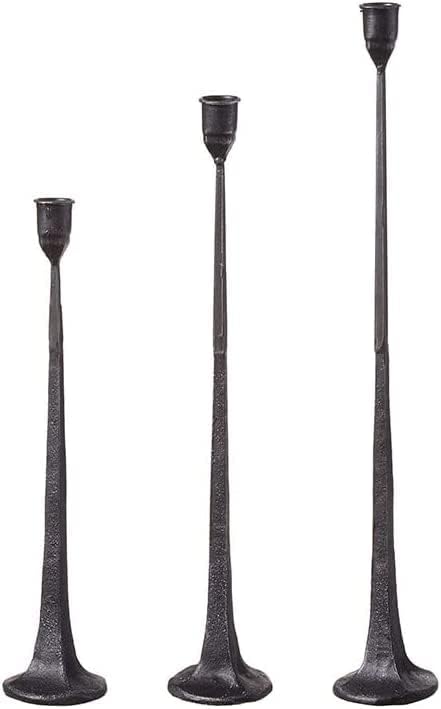 First of a Kind Candlestick Holder - Set of 3 Tall Cast Iron Candlesticks Holders, Farmhouse Decor
