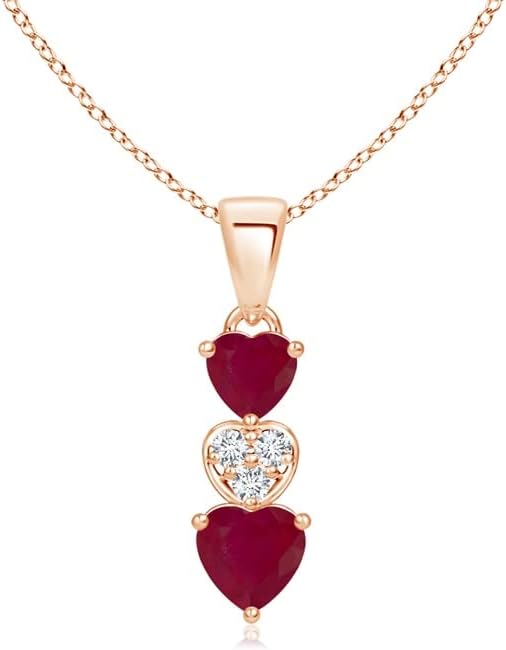 Angara Natural Dangling Ruby Triple Heart Pendant Necklace with Diamond in 14k Rose Gold for Women, Girls with 18\" Chain (5mm 0.85 ct Ruby) | July Birthstone Jewelry Gift for Her