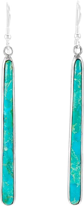 Turquoise Earrings 925 Sterling Silver & Genuine Turquoise (Choose Color) (Turquoise)