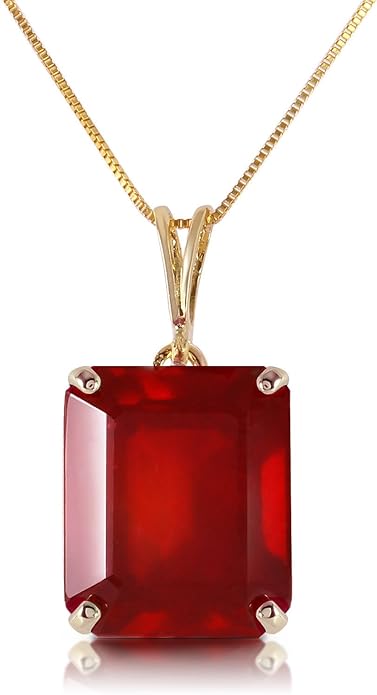 Galaxy Gold GG 14K Solid Yellow Gold Pendant Necklace with Genuine Octagon Ruby Brilliant Emerald Cut Grade AAA Fine Jewelry Made in USA (yellow-gold, 20)