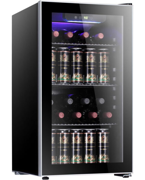 Antarctic Star 26 Bottle 130 Can Wine Cooler/Cabinet Beverage Refrigerator Mini Wine Cellar Beer Soda Clear Glass Door Bar Fridge Quiet Compressor Adjust Temp Freestanding Indoor Use 3.2cu.ft Black…