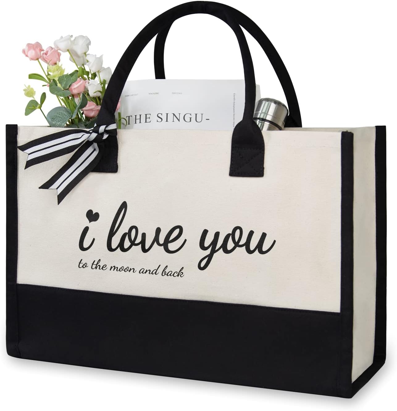 TOPDesign Canvas Tote Bag for Women, Mothers Day Gifts, Birthday Christmas Anniversary Wedding Valentines Day Present for Wife, Girlfriend, Mom - I Love You to The Moon And Back