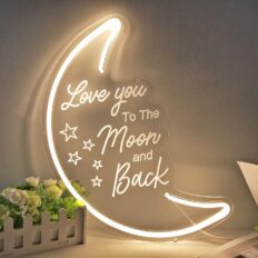 Britrio LED Moon Neon Light Sign, 15.75”x10.24” Warm White To the Moon And Back Neon Wall 3D Art for Party Girls Kid’s Bedroom Living Room,Home Decor Night Light 5V USB Powered with Dimmer Switch