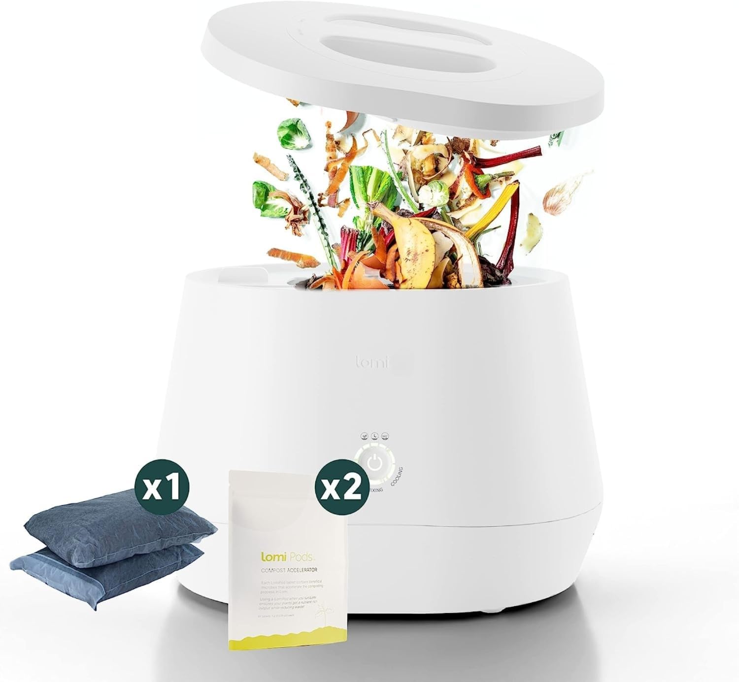Lomi Classic | World’s First Smart Waste™ Home Food Upcycler | Turn Waste into Natural Fertilizer with a Single Button with Lomi Classic, Electric Kitchen Food Recycler (Bundle with 45 Extra Cycles)