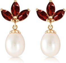 Galaxy Gold GG 9.5 Carat 14k Solid Yellow Gold Freshwater Pearl Stud Dangle Women Earrings with Natural Garnets