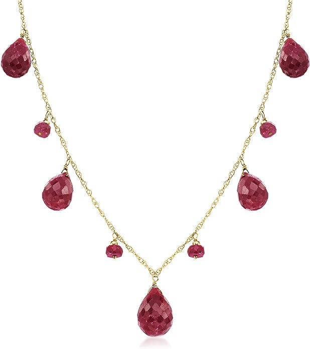 Ross-Simons 33.90 ct. t.w. Ruby Drop Necklace in 14kt Yellow Gold. 20 inches