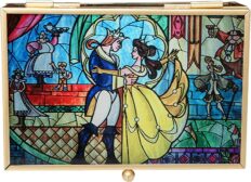 Disney Princess Beauty and the Beast Jewelry Box - Glass Jewelry Case with Stained Glass Belle and the Prince
