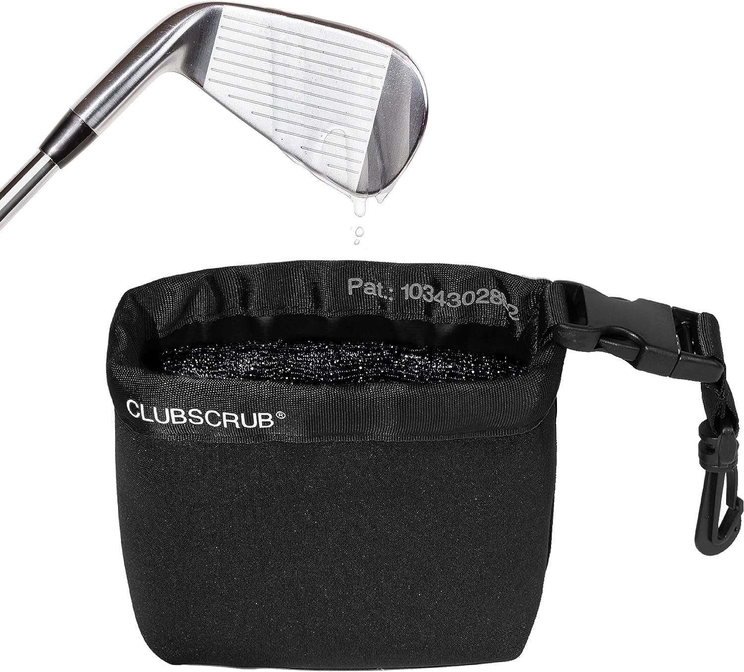Club Scrub Golf Club and Golf Ball Cleaning Bag, Waterproof Clean Face Technology Liner, Perfectly Dry Neoprene Exterior, Detachable Clip, Machine Washable, Cleans Club Grooves, Black