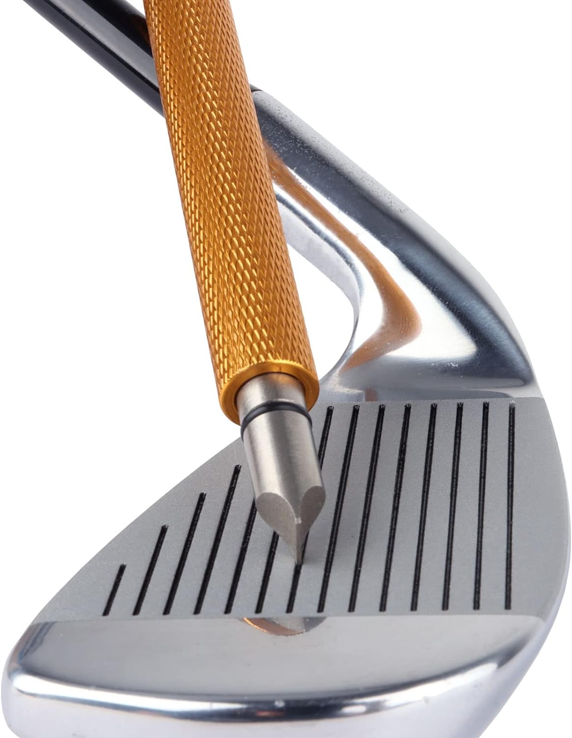 Bulex Golf Club Groove Sharpener, Re-Grooving Tool and Cleaner for Wedges & Irons - Generate Optimal Backspin - Suitable for U & V-Grooves - Gold