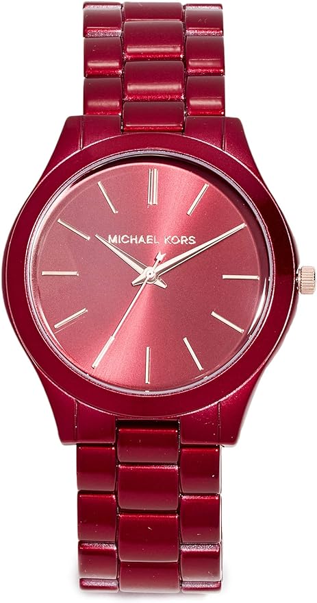 Michael Kors Women\'s Slim Runway Quartz Watch with Stainless-Steel-Plated Strap, Red, 20 (Model: MK3895)