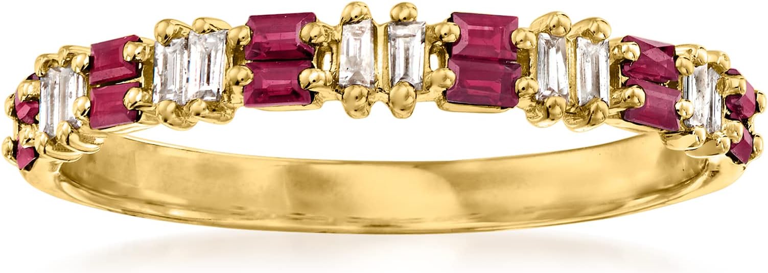 RS Pure by Ross-Simons 0.30 ct. t.w. Ruby and .10 ct. t.w. Diamond Ring in 14kt Yellow Gold. Size 5