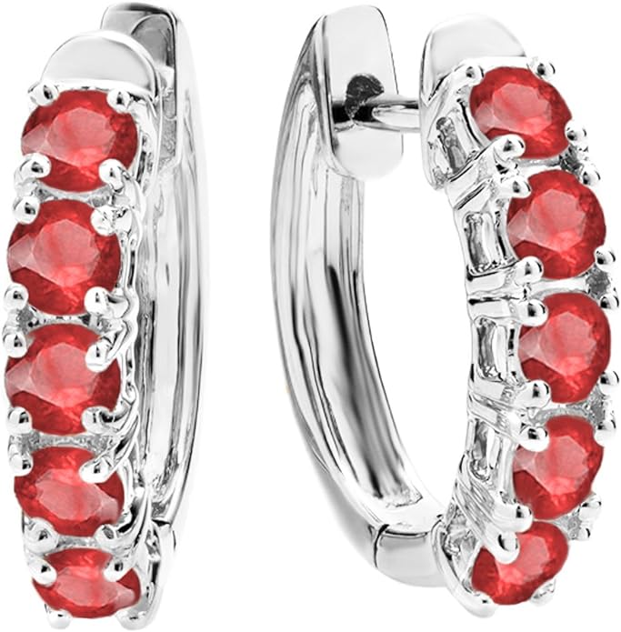 Dazzlingrock Collection Round Lab Created Ruby Five Stone Hinged Post Huggies Hoop Earrings for Women in 10K White Gold