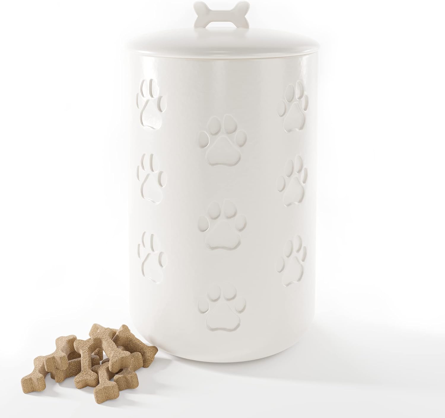 Dog Treat Container Airtight - 5\" Round x 9\" Tall Ceramic Dog Treat Jar with Lid - White Dog Treat Canister - Large Dog Cookie Jar for Dogs - Pet Treat Container Airtight - Dog Treat Jars for Pets