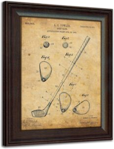 Framed Golf Patent Art Prints - 14 in X 17 in Finished Size (Golf Club)