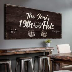 TAILORED CANVASES Golf Art Decor - Personalized Vintage Golf Wall Art Sign for Man Cave, Bedroom, Basement, Home Bar and Custom Gift for Husband, Dad, Wedding & Anniversary - 19th Hole Sign, 36\"x12\"