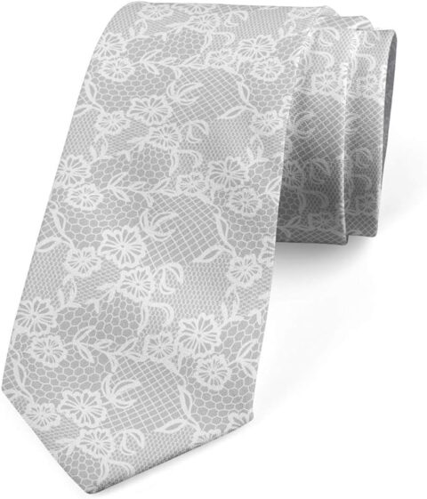 Ambesonne Men\'s Tie, Oriental Lace Pattern, Necktie, 3.7\", White Grey