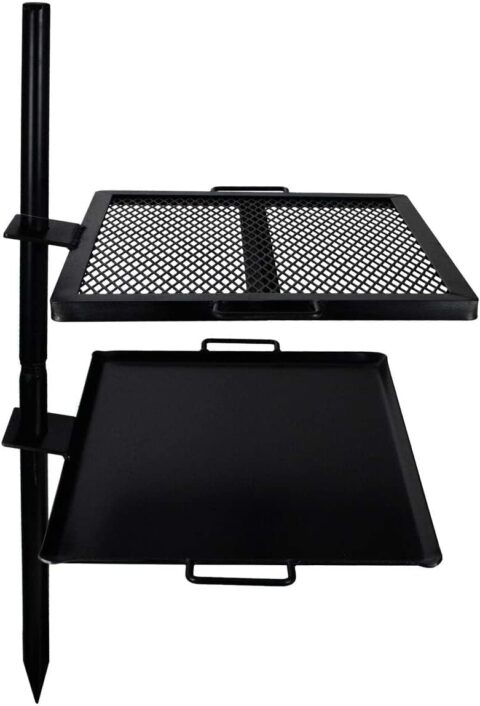 GameMaker - Open Fire Cooking Gravity Combo Grill & Skillet, Ultimate Camping Cooking Tool Black, Grill dimensions: 18.5” x 16.375”