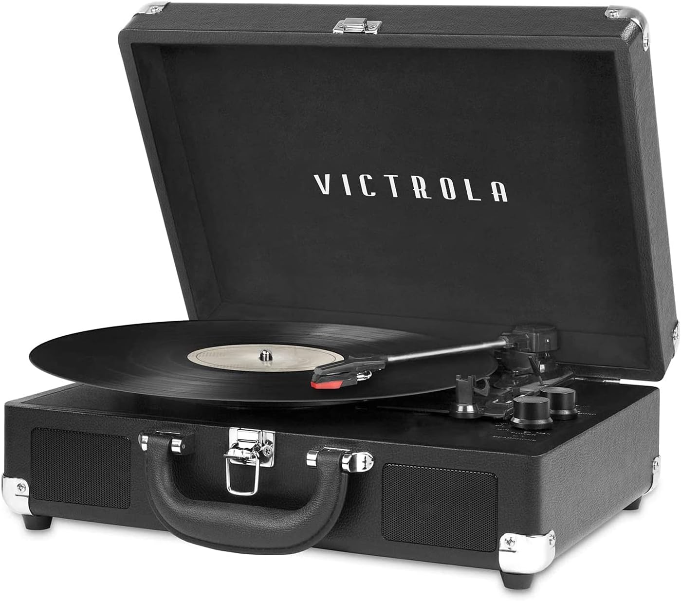 Victrola Vintage 3-Speed Bluetooth Portable Suitcase Record Player with Built-in Speakers | Upgraded Turntable Audio Sound|Black, Model Number: VSC-550BT-BK